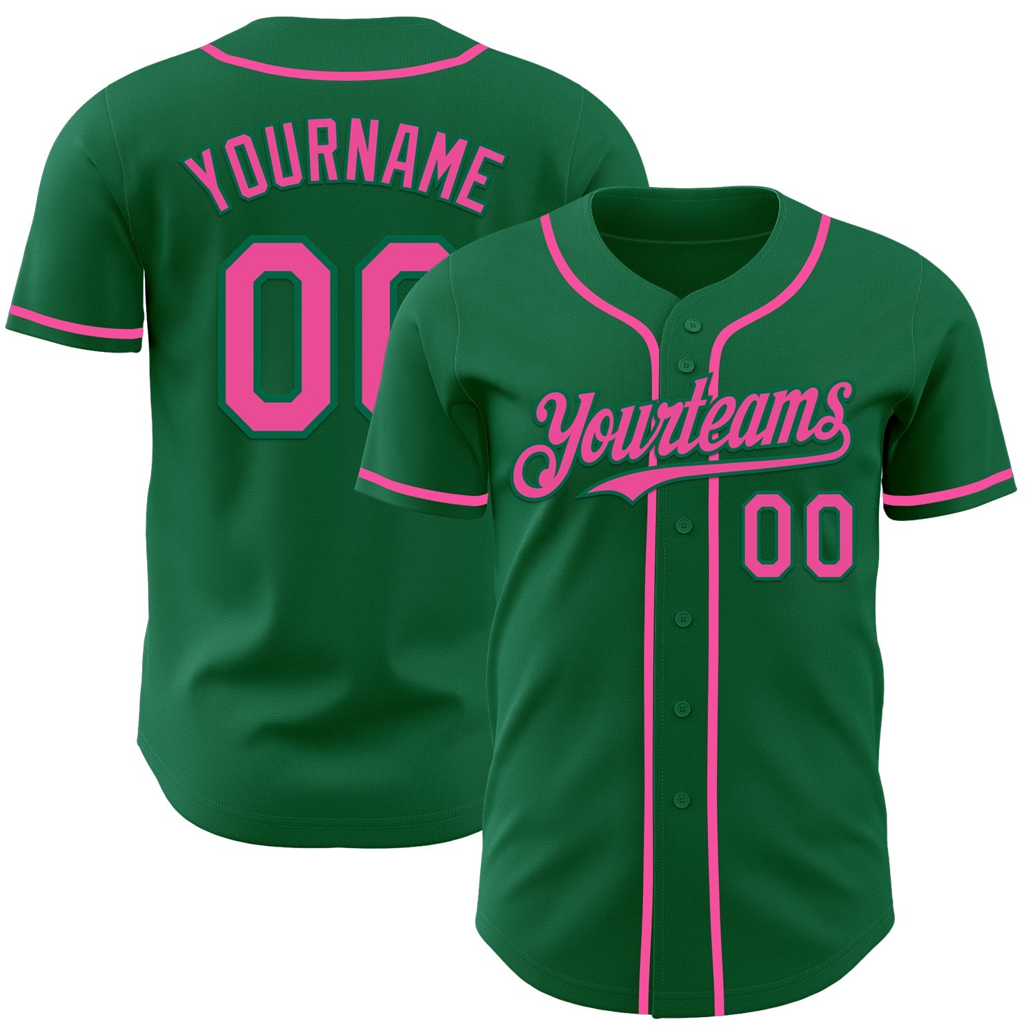 Custom Kelly Green Pink Authentic Baseball Jersey - Sky-Custom