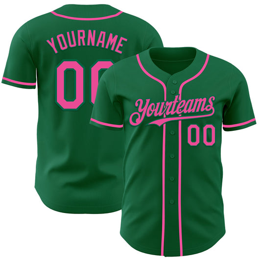 Custom Kelly Green Pink Authentic Baseball Jersey - Sky-Custom