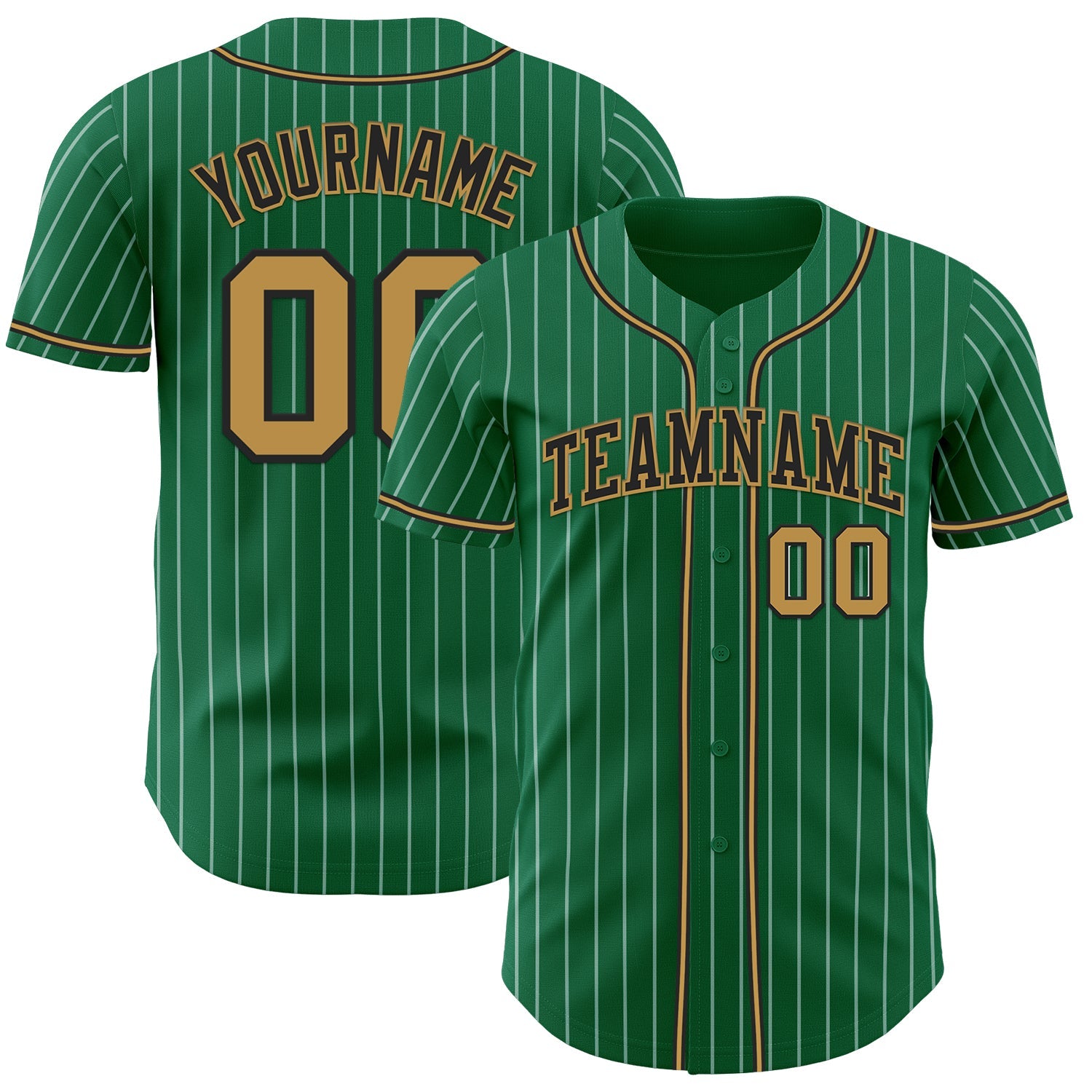 Custom Kelly Green White Pinstripe Old Gold-Black Authentic Baseball Jersey - Sky-Custom