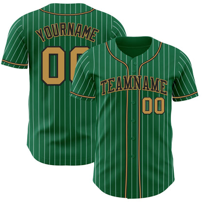 Custom Kelly Green White Pinstripe Old Gold-Black Authentic Baseball Jersey - Sky-Custom