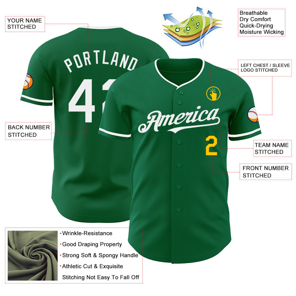 Custom Kelly Green White-Yellow Authentic Baseball Jersey - Sky-Custom