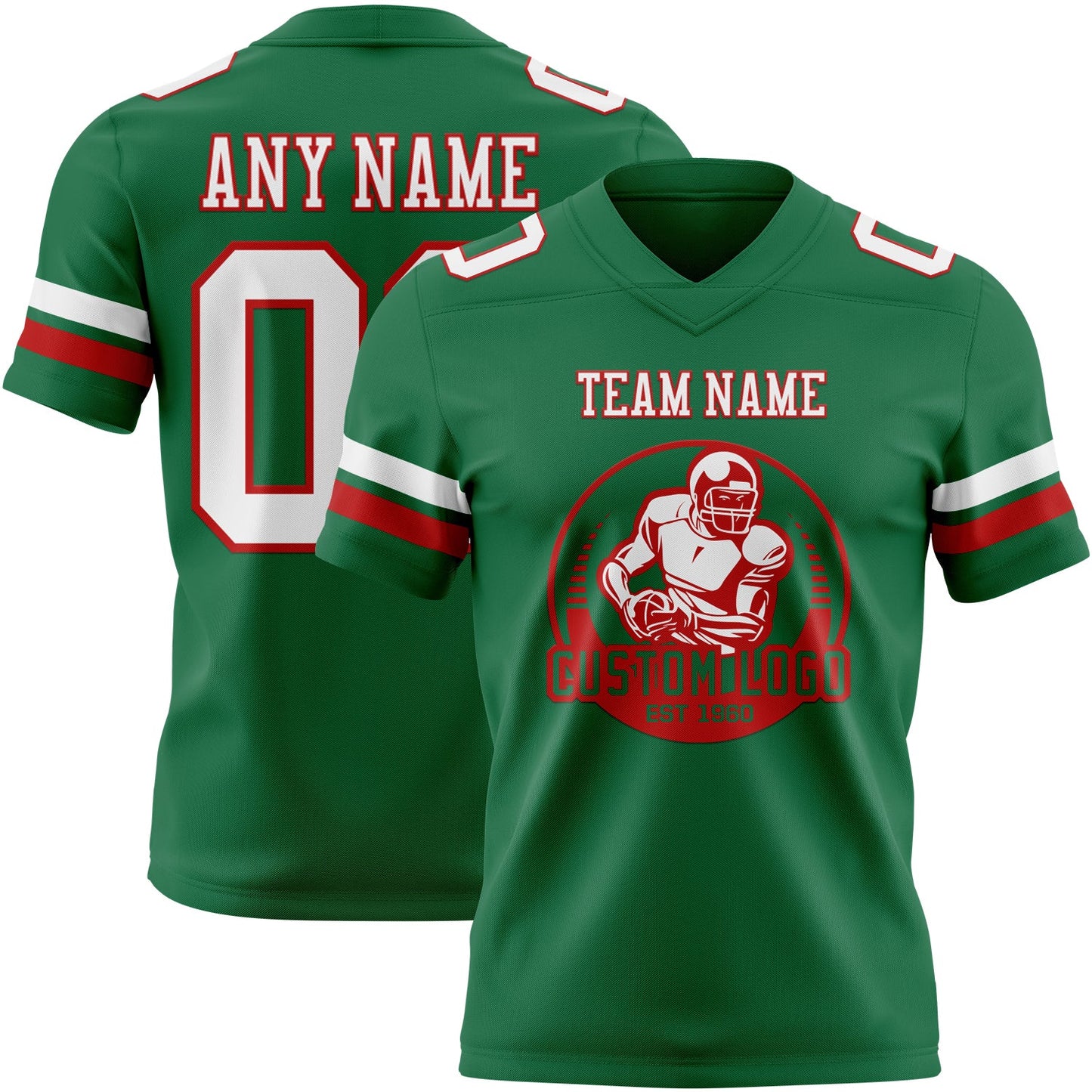 Custom Kelly Green White-Red Mesh Authentic Football Jersey - Sky-Custom