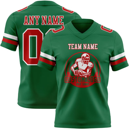 Custom Kelly Green Red-White Mesh Authentic Football Jersey - Sky-Custom