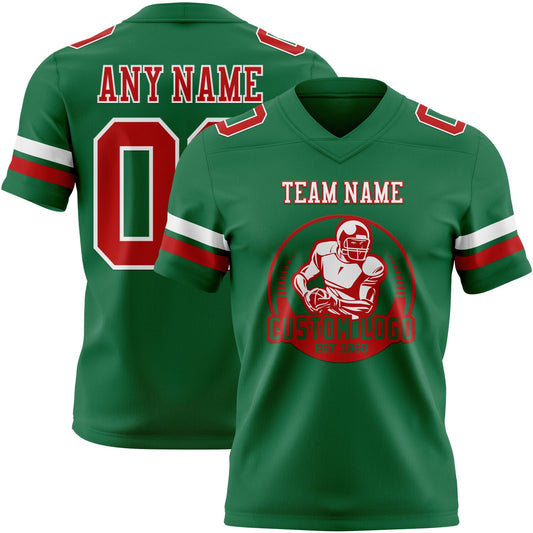 Custom Kelly Green Red-White Mesh Authentic Football Jersey - Sky-Custom