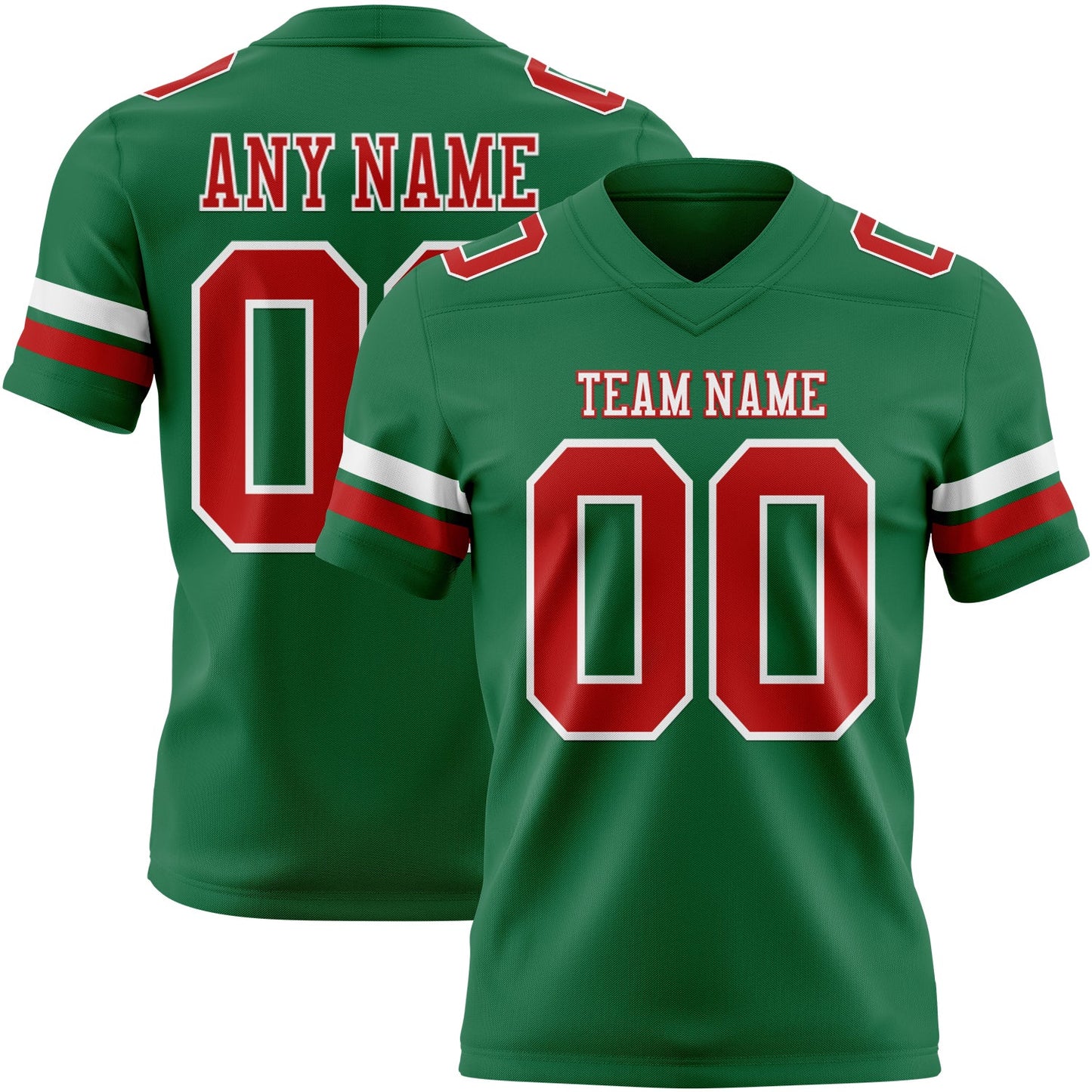 Custom Kelly Green Red-White Mesh Authentic Football Jersey - Sky-Custom