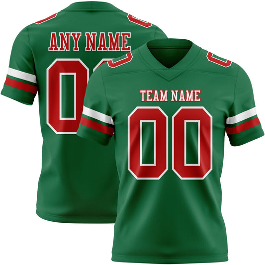 Custom Kelly Green Red-White Mesh Authentic Football Jersey - Sky-Custom