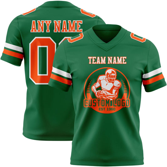 Custom Kelly Green Orange-White Mesh Authentic Football Jersey - Sky-Custom