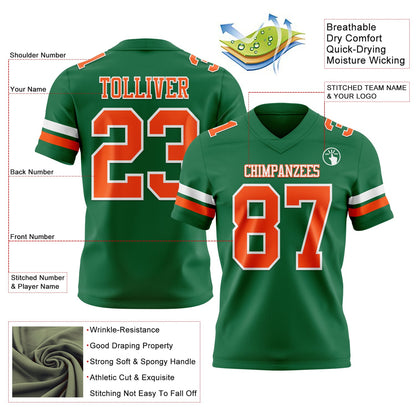 Custom Kelly Green Orange-White Mesh Authentic Football Jersey - Sky-Custom