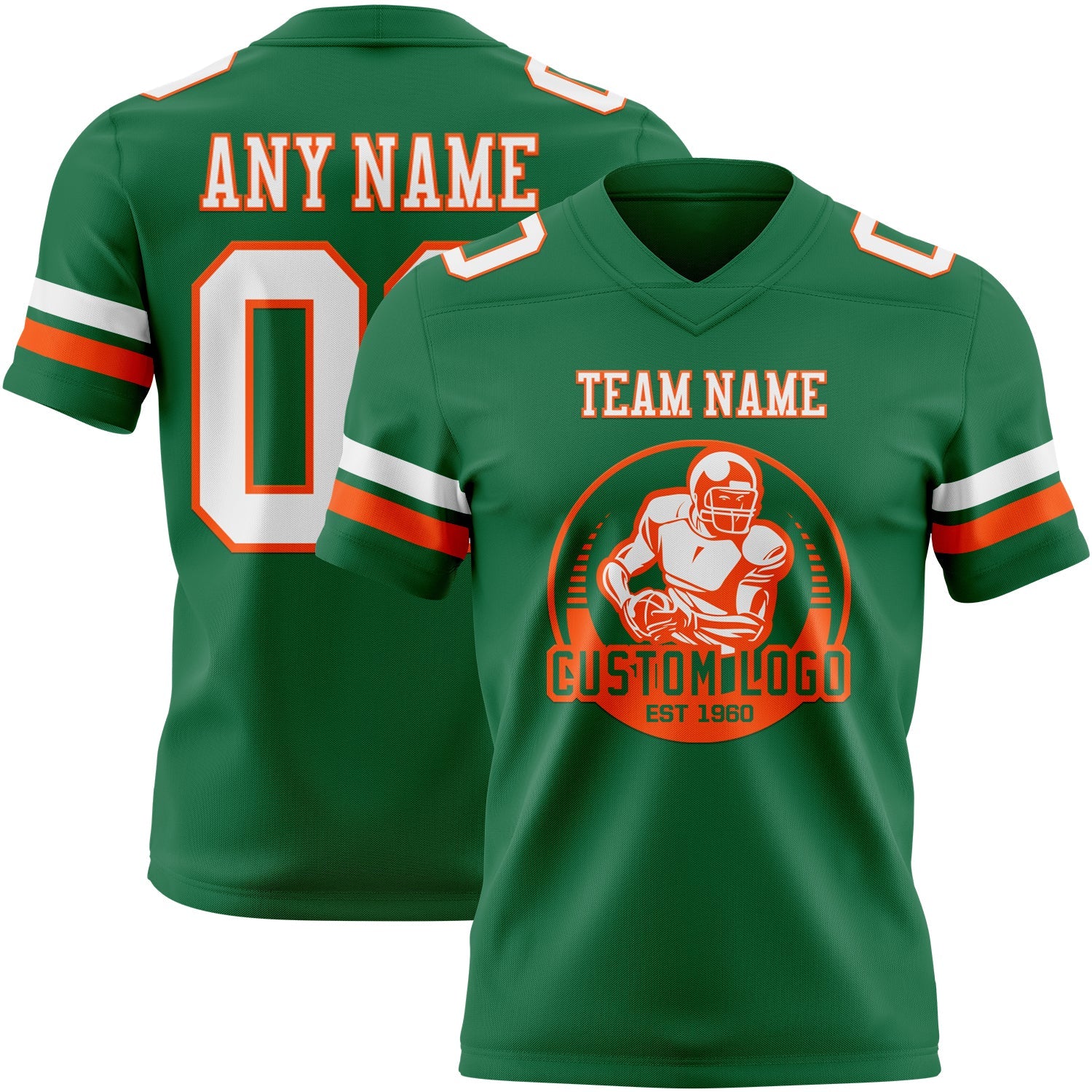 Custom Kelly Green White-Orange Mesh Authentic Football Jersey - Sky-Custom