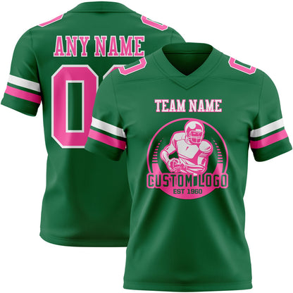 Custom Kelly Green Pink-White Mesh Authentic Football Jersey - Sky-Custom