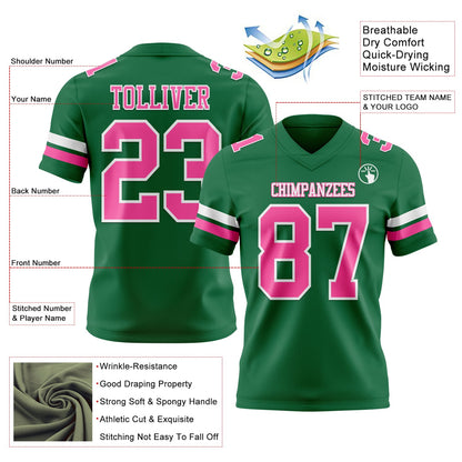 Custom Kelly Green Pink-White Mesh Authentic Football Jersey - Sky-Custom