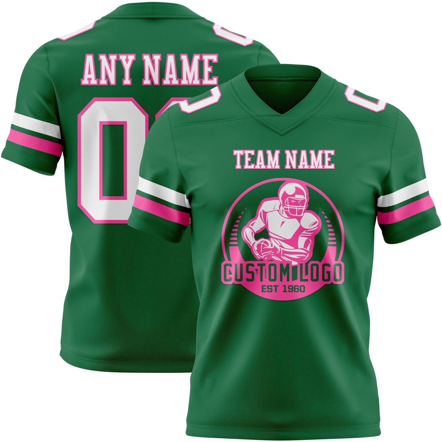Custom Kelly Green White-Pink Mesh Authentic Football Jersey - Sky-Custom