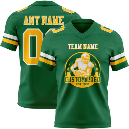 Custom Kelly Green Gold-White Mesh Authentic Football Jersey - Sky-Custom