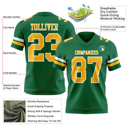 Custom Kelly Green Gold-White Mesh Authentic Football Jersey - Sky-Custom