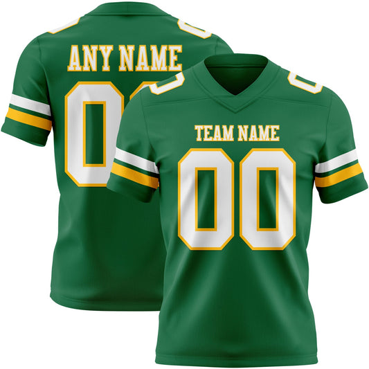 Custom Kelly Green White-Gold Mesh Authentic Football Jersey - Sky-Custom
