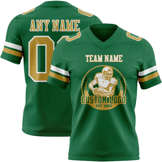 Custom Kelly Green Old Gold-White Mesh Authentic Football Jersey - Sky-Custom