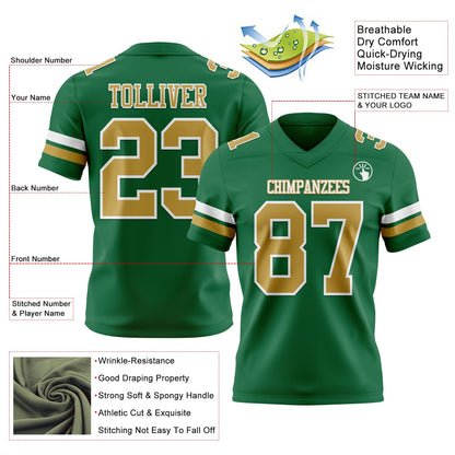 Custom Kelly Green Old Gold-White Mesh Authentic Football Jersey - Sky-Custom