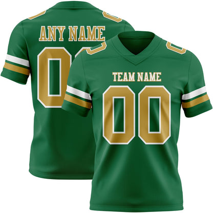 Custom Kelly Green Old Gold-White Mesh Authentic Football Jersey - Sky-Custom