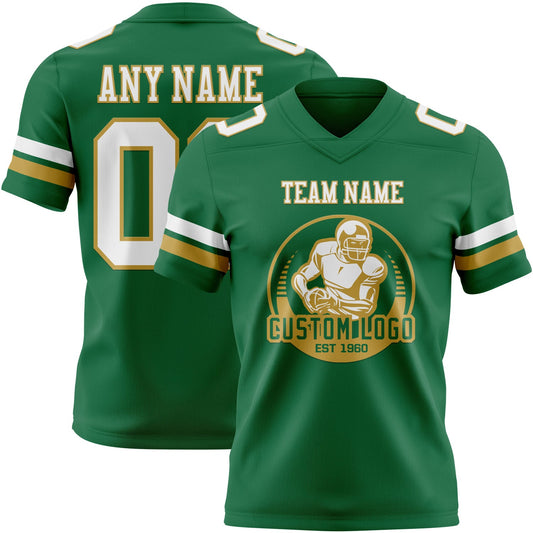Custom Kelly Green White-Old Gold Mesh Authentic Football Jersey - Sky-Custom