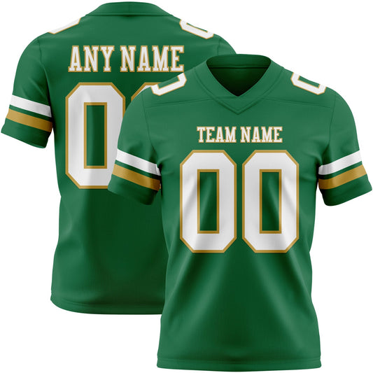 Custom Kelly Green White-Old Gold Mesh Authentic Football Jersey - Sky-Custom