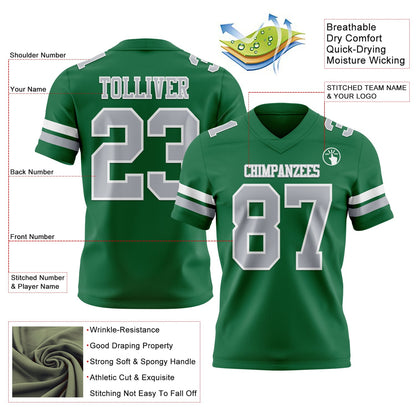 Custom Kelly Green Gray-White Mesh Authentic Football Jersey - Sky-Custom