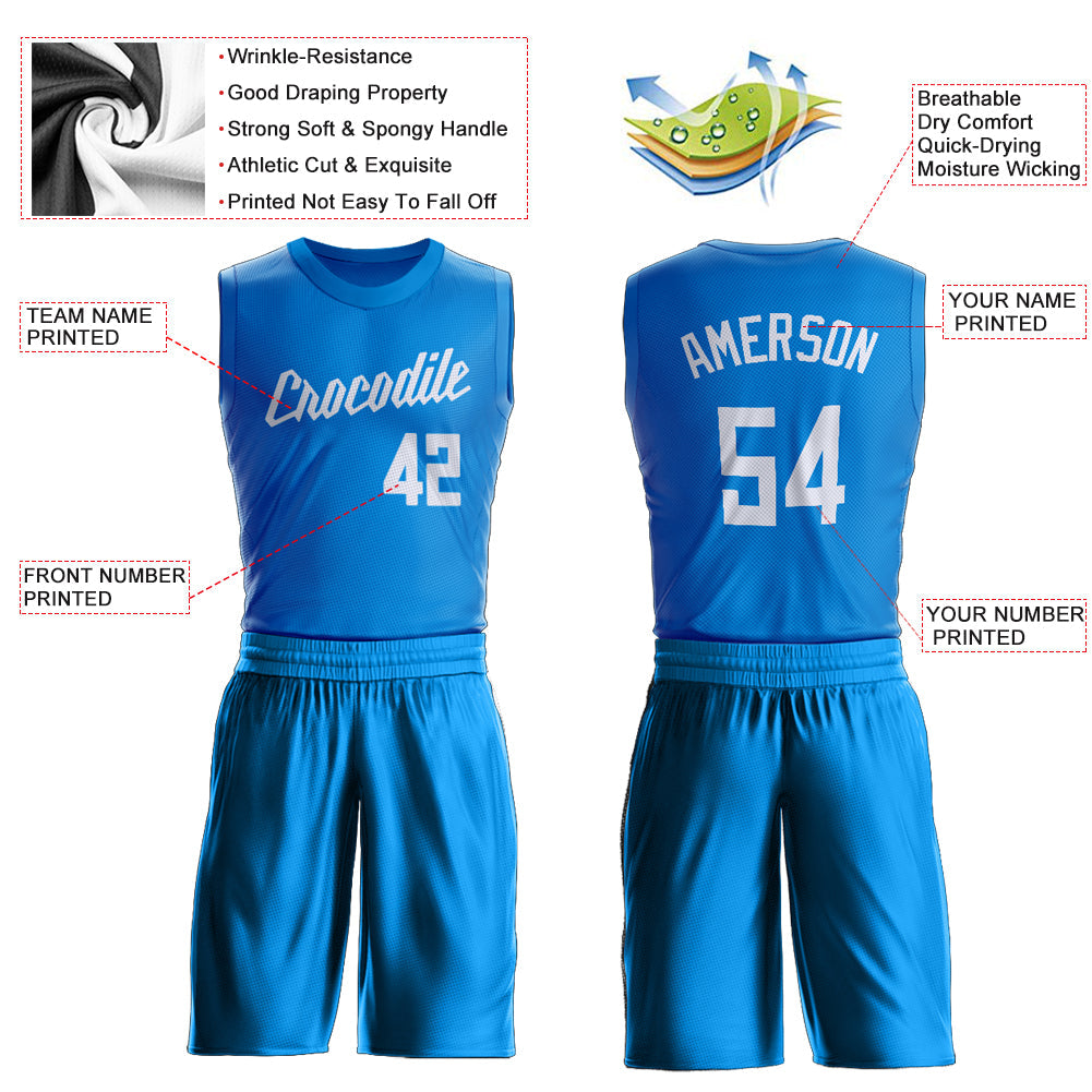 Custom Blue White Round Neck Suit Basketball Jersey - Sky-Custom