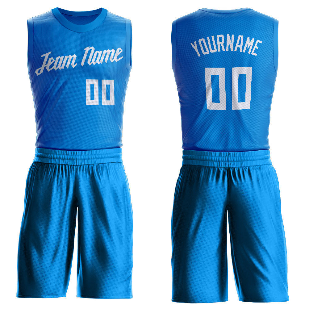 Custom Blue White Round Neck Suit Basketball Jersey - Sky-Custom