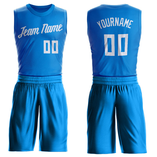 Custom Blue White Round Neck Suit Basketball Jersey - Sky-Custom