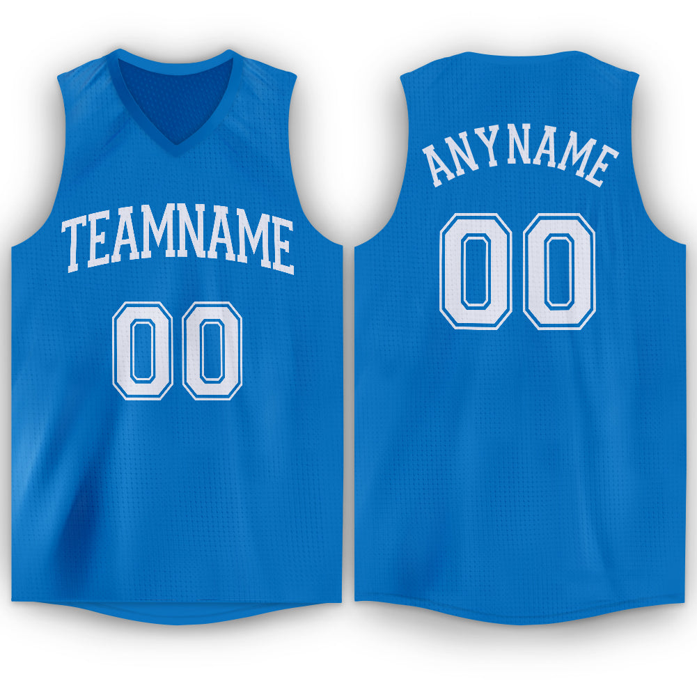 Custom Blue White V-Neck Basketball Jersey - Sky-Custom