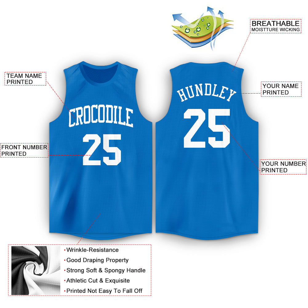 Custom Blue White Round Neck Basketball Jersey - Sky-Custom