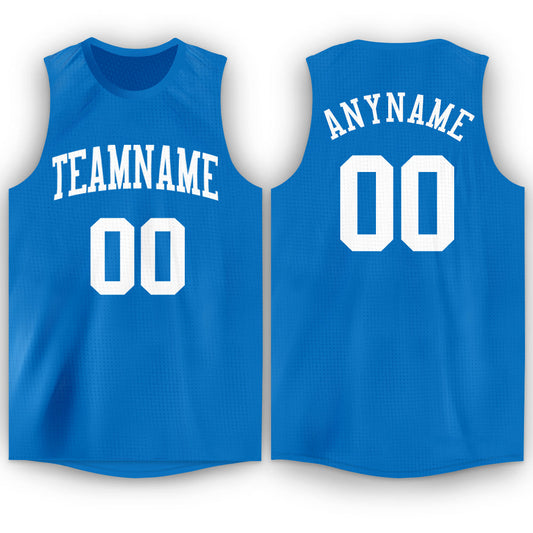 Custom Blue White Round Neck Basketball Jersey - Sky-Custom