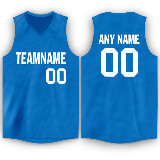 Custom Blue White V-Neck Basketball Jersey - Sky-Custom