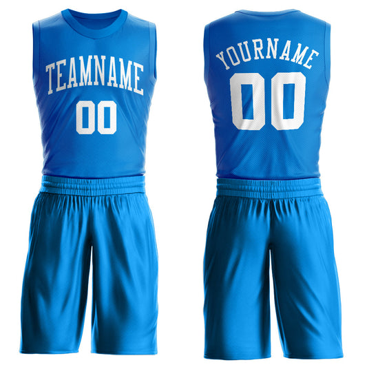 Custom Blue White Round Neck Suit Basketball Jersey - Sky-Custom