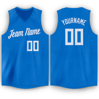 Custom Blue White V-Neck Basketball Jersey - Sky-Custom