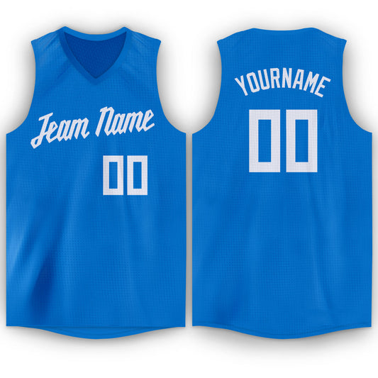 Custom Blue White V-Neck Basketball Jersey - Sky-Custom