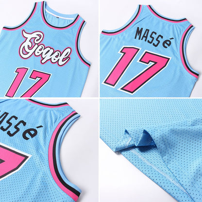 Custom Light Blue Pink-Black Authentic Throwback Basketball Jersey - Sky-Custom