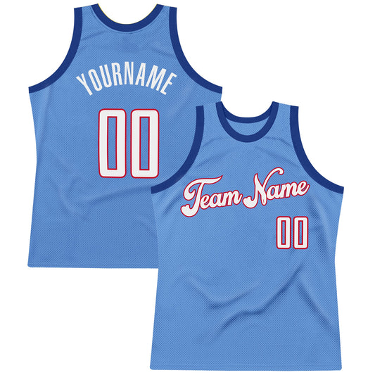 Custom Light Blue White-Red Authentic Throwback Basketball Jersey - Sky-Custom