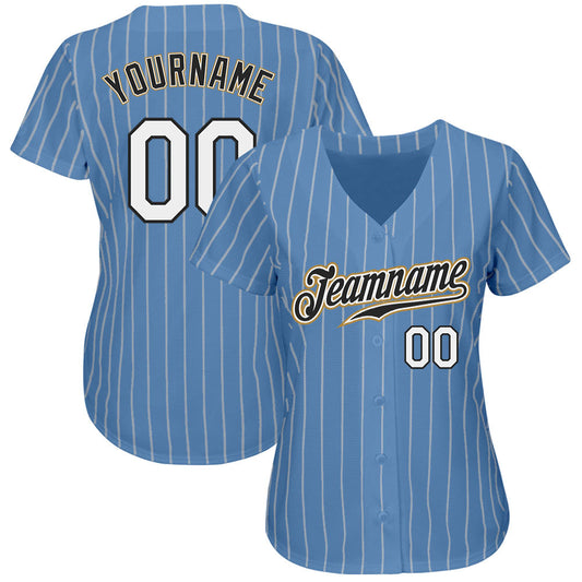 Custom Light Blue White Pinstripe White-Old Gold Authentic Baseball Jersey - Sky-Custom