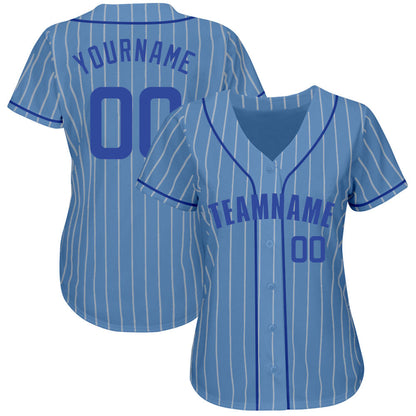Custom Light Blue White Pinstripe Royal Authentic Baseball Jersey - Sky-Custom
