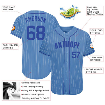 Custom Light Blue White Pinstripe Royal Authentic Baseball Jersey - Sky-Custom