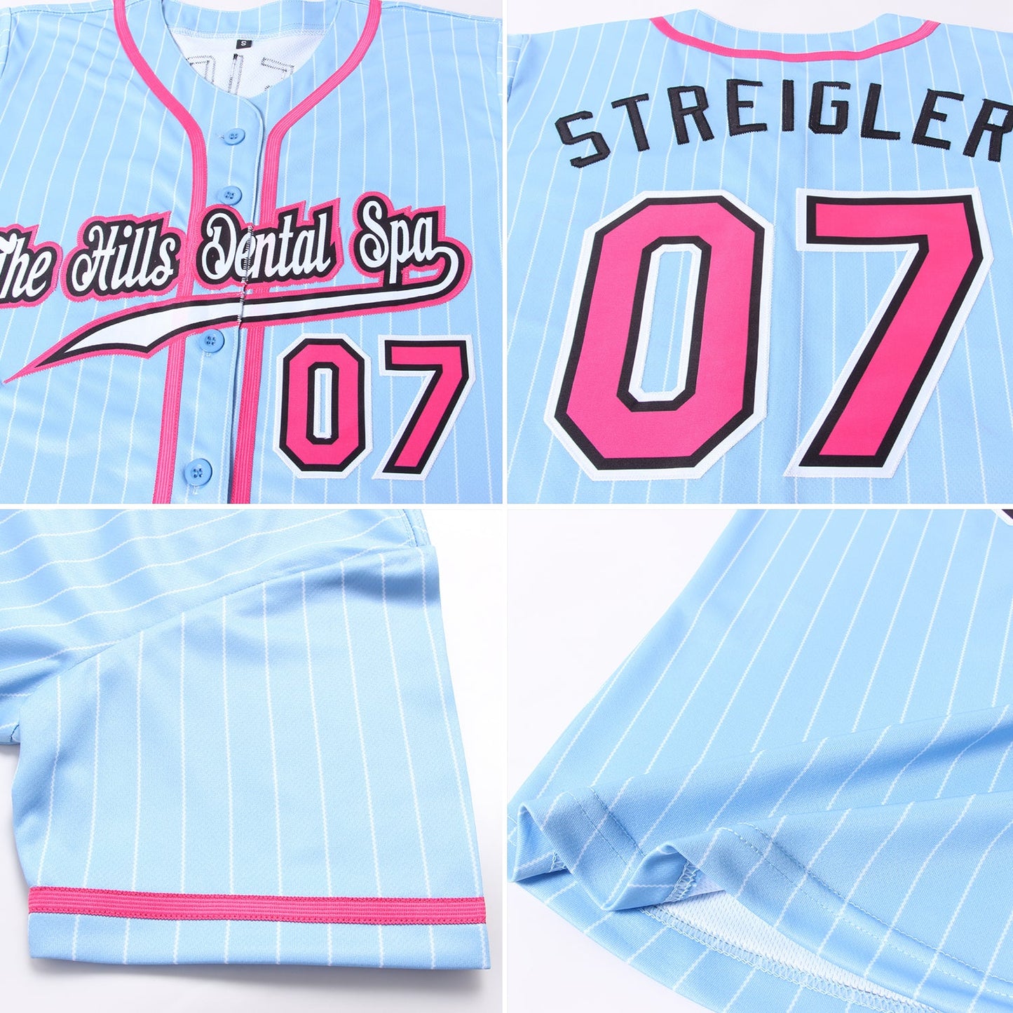 Custom Light Blue White Pinstripe Pink-Black Authentic Baseball Jersey - Sky-Custom