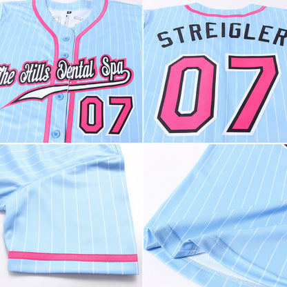 Custom Light Blue White Pinstripe Pink-Black Authentic Baseball Jersey - Sky-Custom