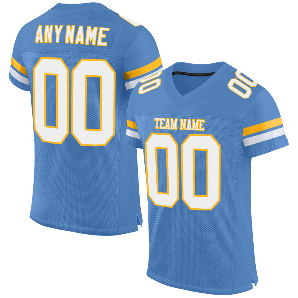 Custom Light Blue White-Gold Mesh Authentic Football Jersey - Sky-Custom
