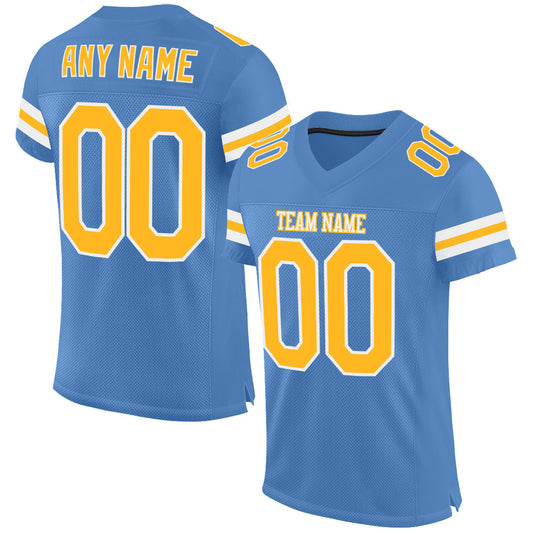 Custom Light Blue Gold-White Mesh Authentic Football Jersey - Sky-Custom