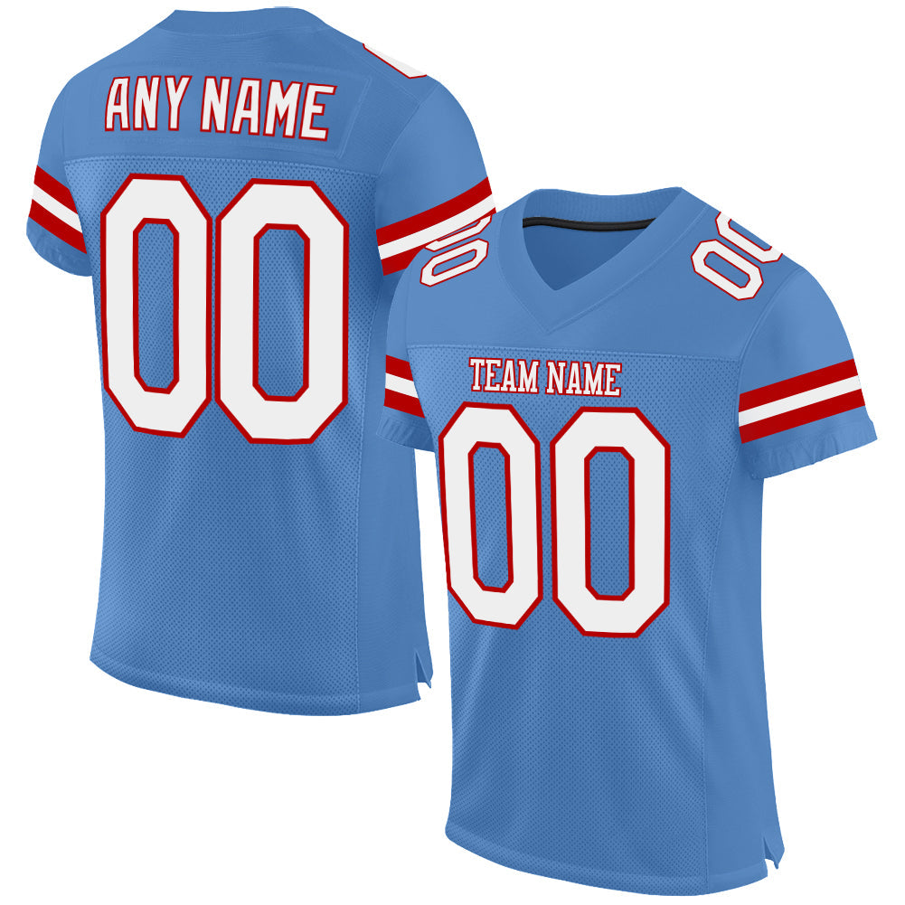 Custom Light Blue White-Red Mesh Authentic Football Jersey - Sky-Custom