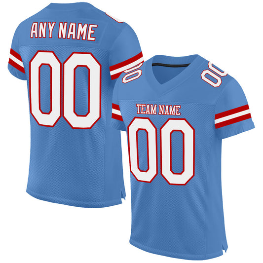 Custom Light Blue White-Red Mesh Authentic Football Jersey - Sky-Custom