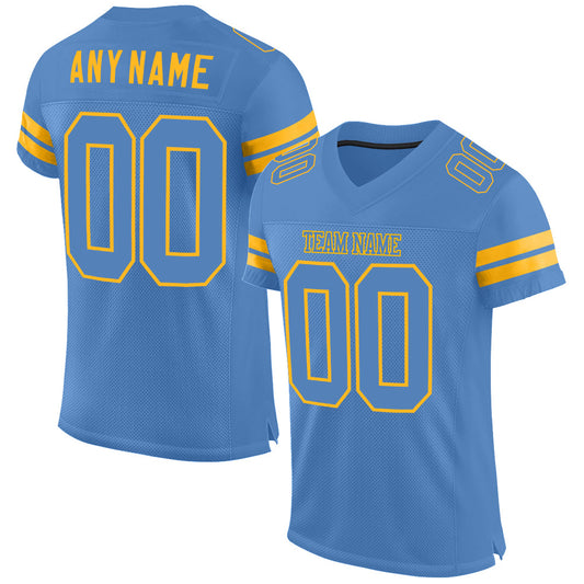 Custom Light Blue Gold Mesh Authentic Football Jersey - Sky-Custom