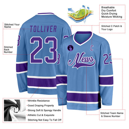 Custom Light Blue Purple-White Hockey Jersey - Sky-Custom