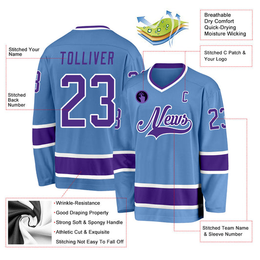 Custom Light Blue Purple-White Hockey Jersey - Sky-Custom