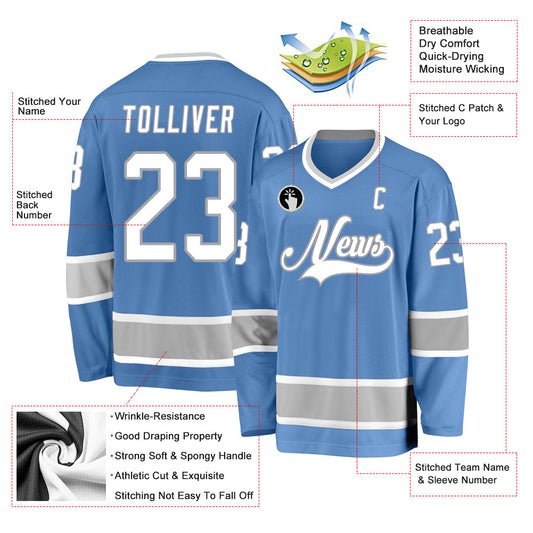 Custom Light Blue White-Gray Hockey Jersey - Sky-Custom
